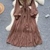 Women's Retro Embroidery Heavy Work Waist Cinching Single Button Ele Long Dress