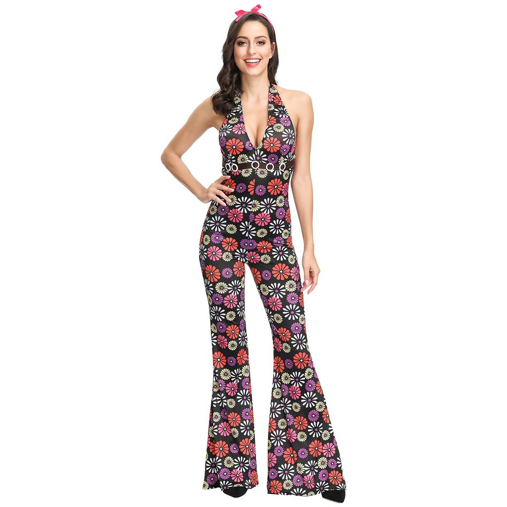 70s retro disco stage performance clothes, European and American print carnival party clothes