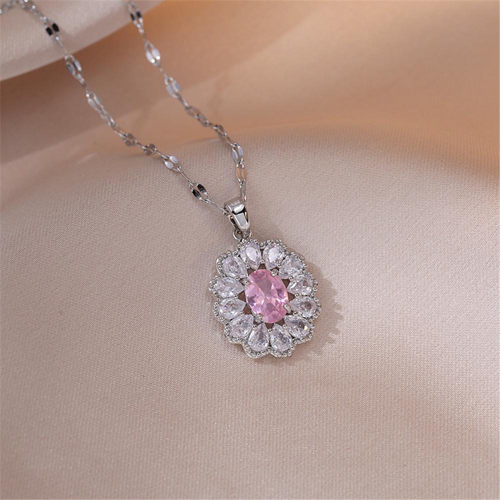 Luxury Female White Pink Zircon Stone Pendant Necklace Vintage Gold Color Wedding Jewelry For Women