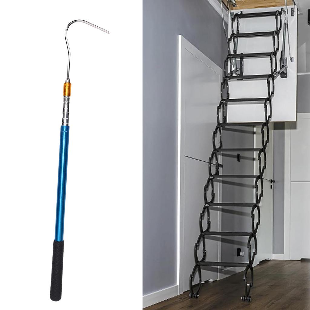 Attic Pull Down Hook 62.6in Metal Telescopic Ladder Door Stairs Puller for Garage Door Rolling Door