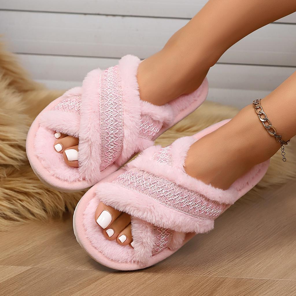 Ev Terlikleri, Rahat ve Sıcak Açık Burunlu Yumuşak Peluş Ayakkabılar, Düz Renk İç Mekan Zemin Terlikleri