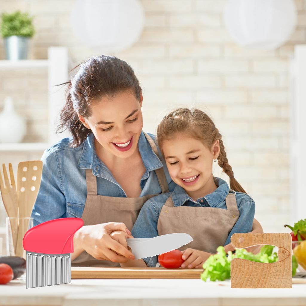 Montessori Toy Safe Kids Cooking Cutter Set with Wooden Cutter Serrated Cutter Potato Cutter Peeler Little Chef Cooking Tools