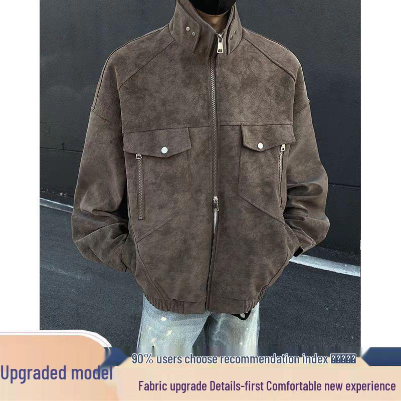 SWAMP AREA Matte Velvety PU Leather Men's Retro American Workwear Jacket - Autumn/Winter Style