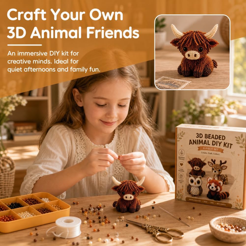 Petite 3D Perlen-Tier Bastelset Handgemachtes Perlenstickerei Set mit bunten Perlen & Anleitung Kreatives Basteln Geschenk für Erwachsene & Anfänger