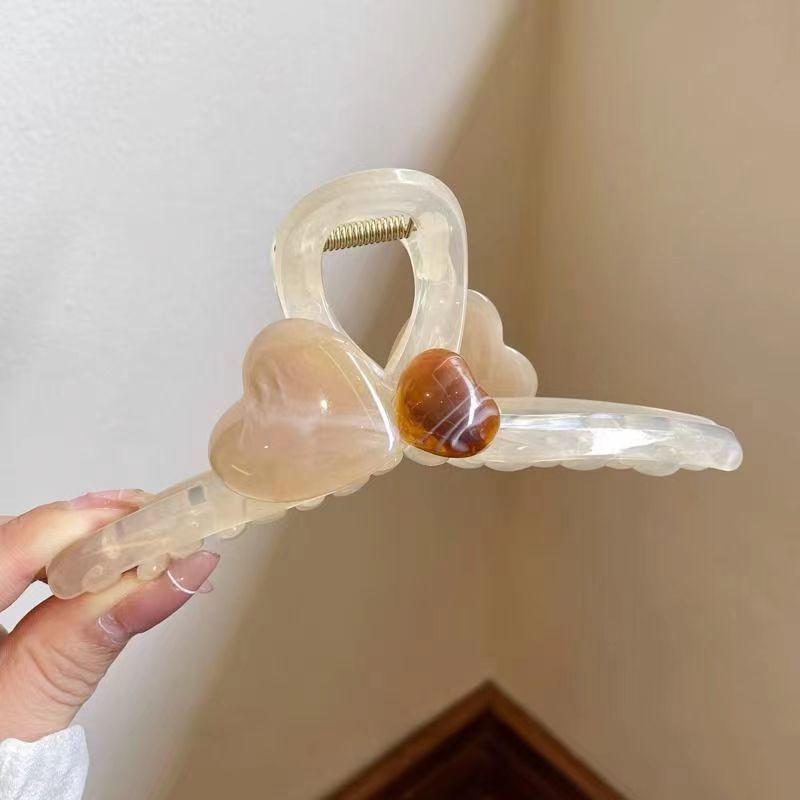 

2024 Большая заколка-краб для волос в форме сердца любви - Женская стильная заколка-акула с цветными блоками для прически