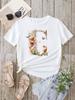Custom Name Letter Combination Fashion Women T-shirt Floral Letter Font A B C D E F G Short Sleeve Tops White T-shirt