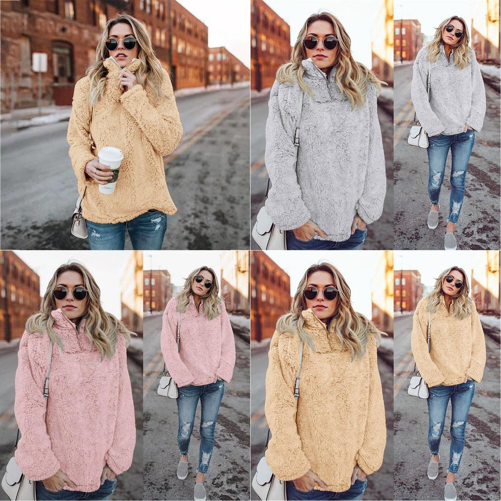 Premium Womens Fleece Fur Hoodie Winter Woolen Thermal Ladies Zip Sweater Blouse