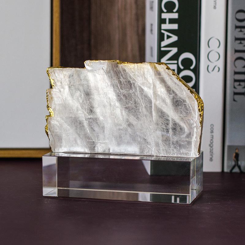 Natural Crystal Stone Ornament with Gold Foil - Bookshelf, TV Cabinet, and Entrance Decor