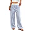 Women’s Wide Leg Lounge Pants High Waist Drawstring Elastic Waistband Loose Fit Striped Lightweight Trousers Casual Wear