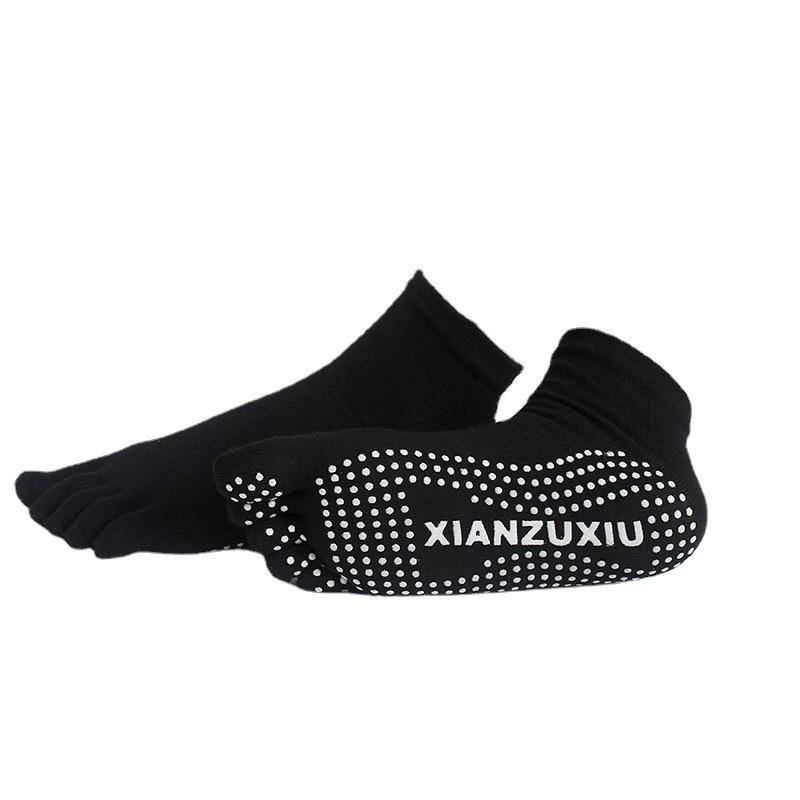 

Женские носки для йоги с пятью пальцами, нескользящие массажные резиновые носки для фитнеса, тренажерного зала, танцев, спортивных носков чёрный