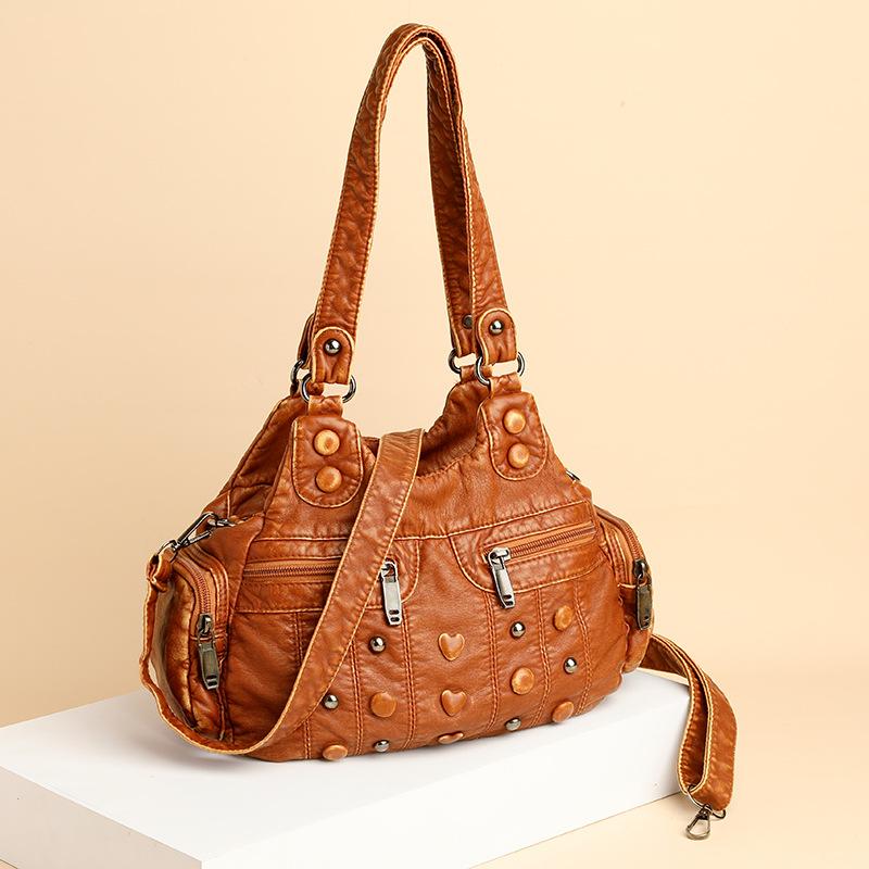 European and American Trendy Women's Shoulder Bag Street Love Button Rivet Multi-zip Women's Crossbody Bag Portable Mother Bag