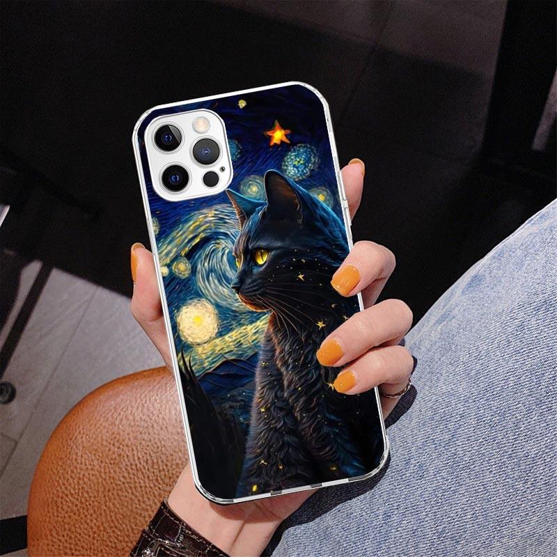 Black Cat Cartoon Cute Phone Case For iPhone 17 Air 16 Pro Max 16E 15 + 14 Plus 11 12 13 Mini 7 8 SE Gift Print Cover Fundas 17