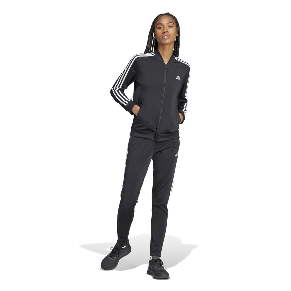 Adidas Essentials Tracksuit 3-Stripes Set, Women's, Top Black/White, Bottom Black/White (IJ8781) J/L