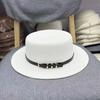 Sunscreen straw hat women's sunshade belt buckle flat top hat top hat traveling shopping straw hat fashion versatile