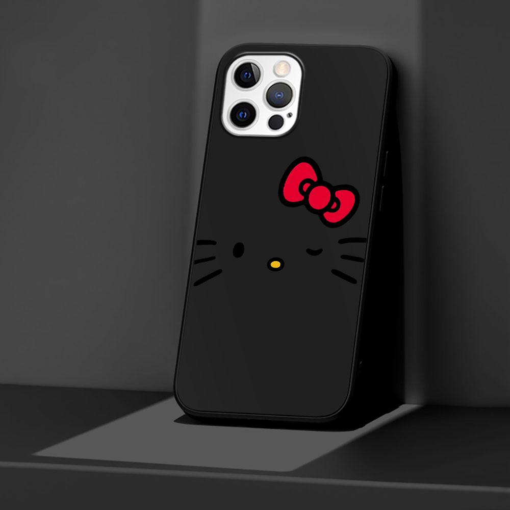 

Cute Hello Kitty Case for Apple iPhone 13 14 Plus 11 12 Mini 15 Pro Max 7 8 SE 2020 X XS XR Silicone Black Soft Phone Cover iPhone 7(SE 2020)