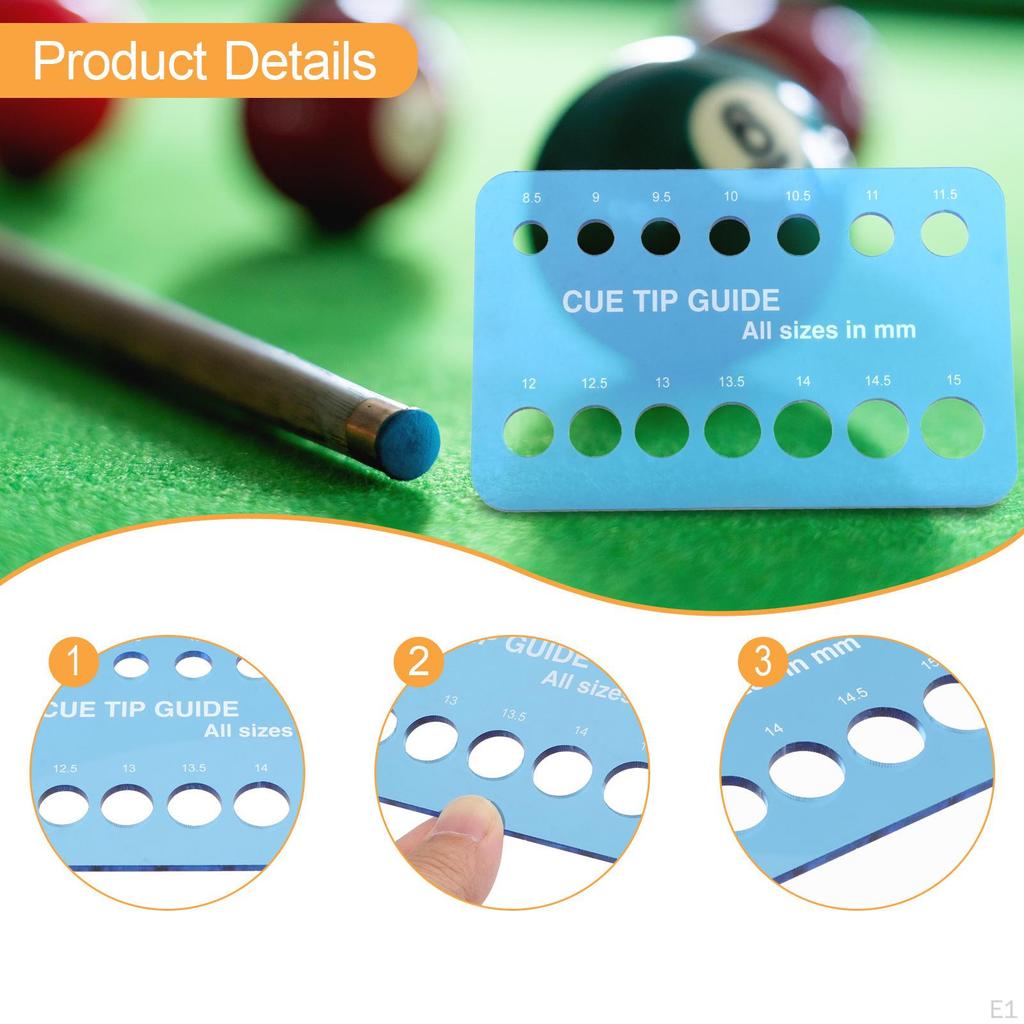 8.5mm-15mm Pool Cue Tip Gauge Acrylic Billiard Supplies Sturdy Compact Lightweight Gift Size