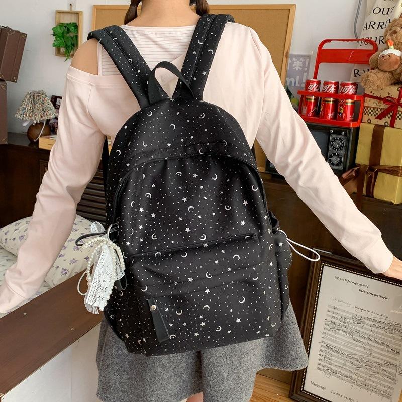 School Bag New School Bag, Stylish Korean Style INS Girly Casual Travel Lightweight Backpack, Starry Sky Student Backpack