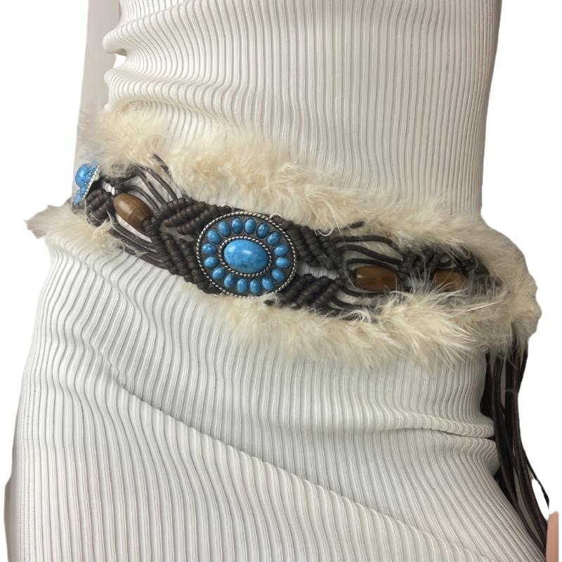 

Этнический вощеный шнурок-пояс для женщин Богемный плюшевый шнурок-пояс для платья Модные аксессуары Регулируемый пояс с бирюзой кофейный