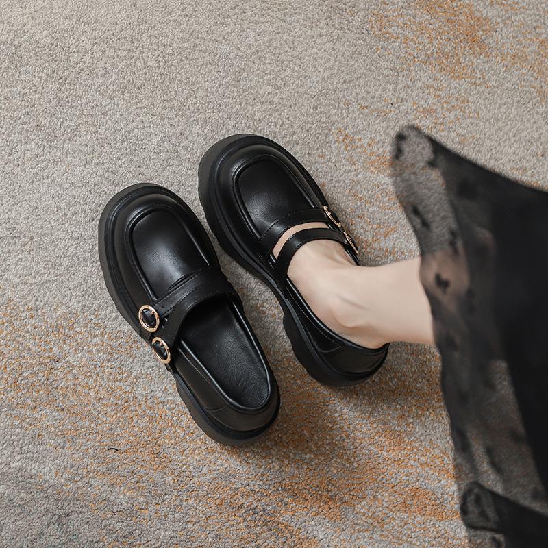Spring New Small Leather Shoes with an Inner Height of 10cm Thick-soled Women's Thick Heels and High Heels Mary Jane Single Shoes Women