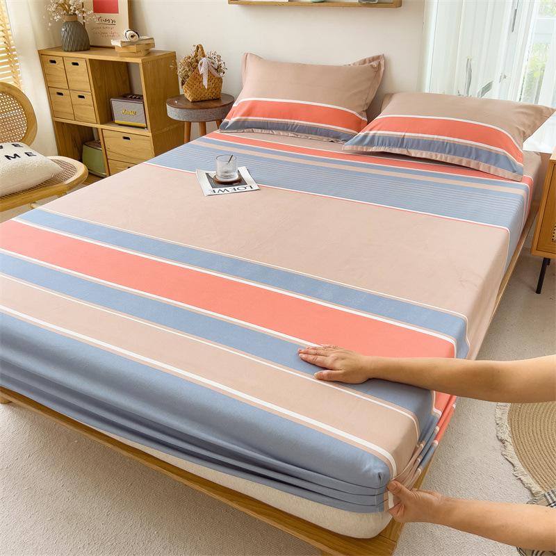 Fitted Sheet Single Piece Washed Cotton Non-Slip Brushed Mattress Cover Mattress Protector for Student Dormitory