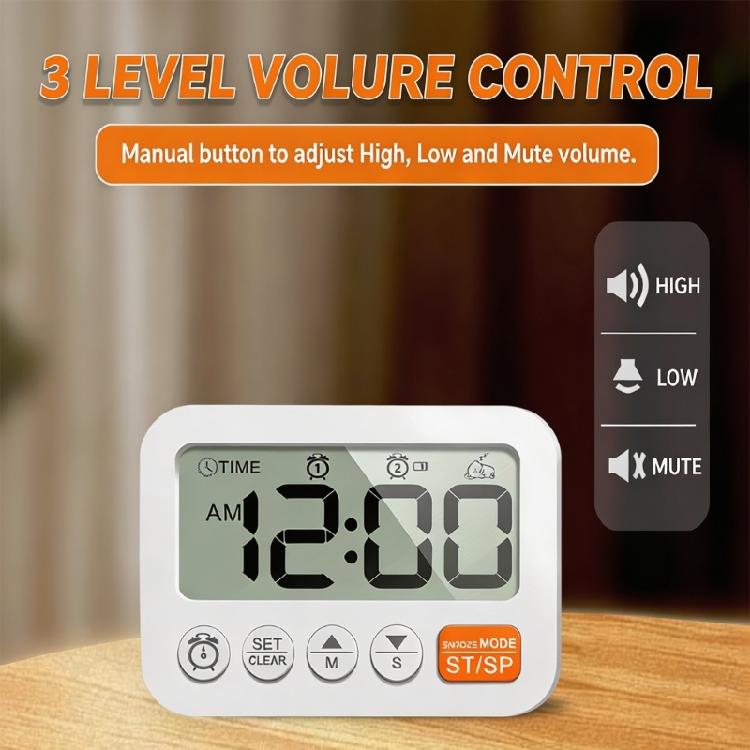 Digital Alarm Clock with 99:59 Down Count, Two Alarm Functions, Foldout Stand and Wall Hanging for Kitchen Office Use Daily Indoors