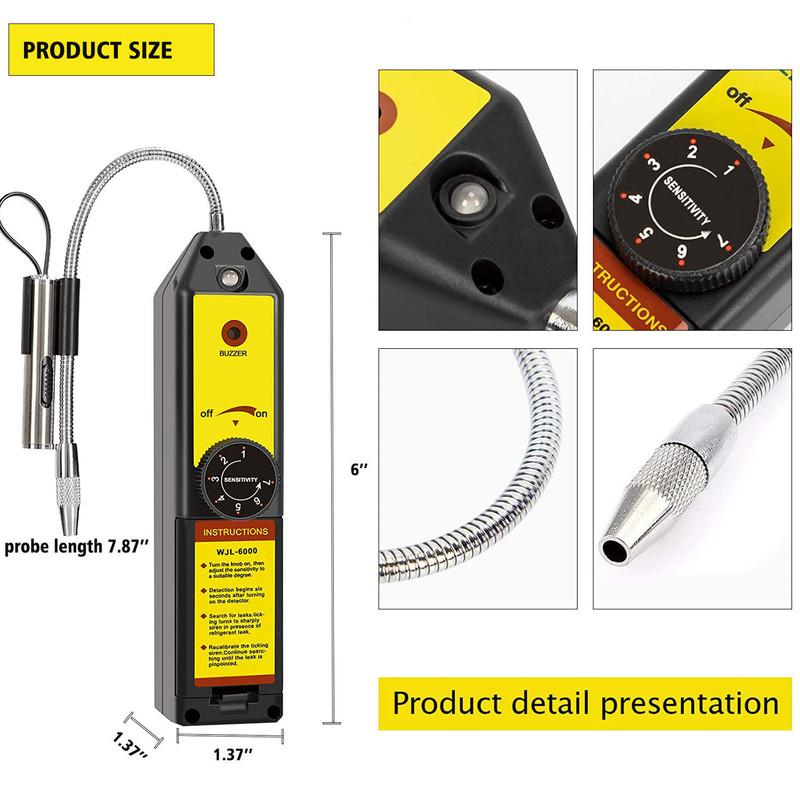 WJL-6000 Freon Leak Detector for R134a R410A R12 R22 R404A Halogen Gas HVAC Sniffer Automotive Leakage Tester with 7.9-Inch