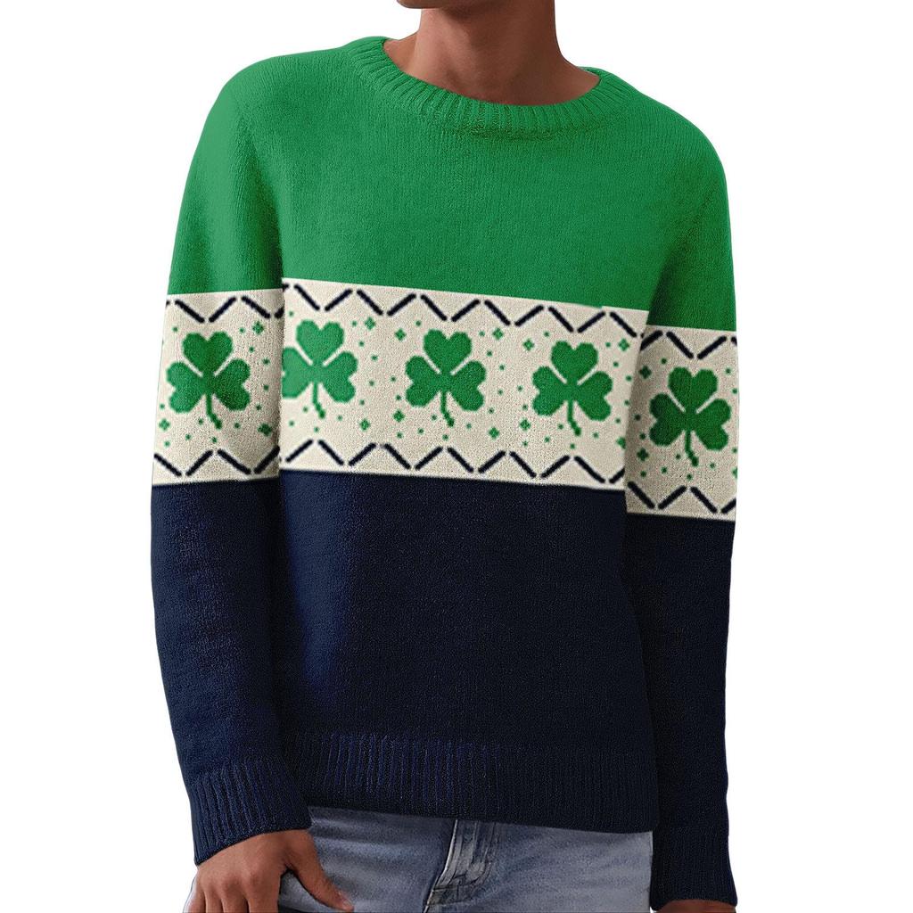LXF-YT52 Saint Patrick's Day Fair Isle Pullover Sweater - Long Sleeve, Spring and Autumn Fashion.