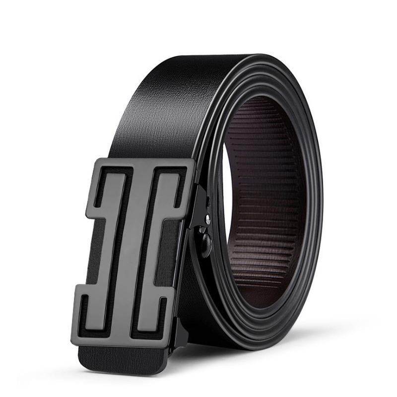 

Мужской модный и универсальный ремень с автоматической пряжкой без зубцов, трендовый и персонализированный ремень из коровьей кожи для молодых людей 130cm