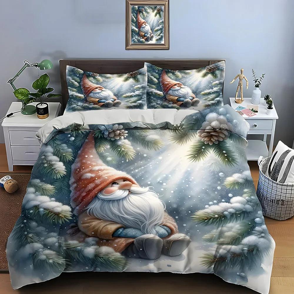 Christmas Gnome Print Bedding Set Duvet Cover 1 Duvet Cover 2 Pillowcases Adult And Children Bedding Set Luxury Holiday Gifts