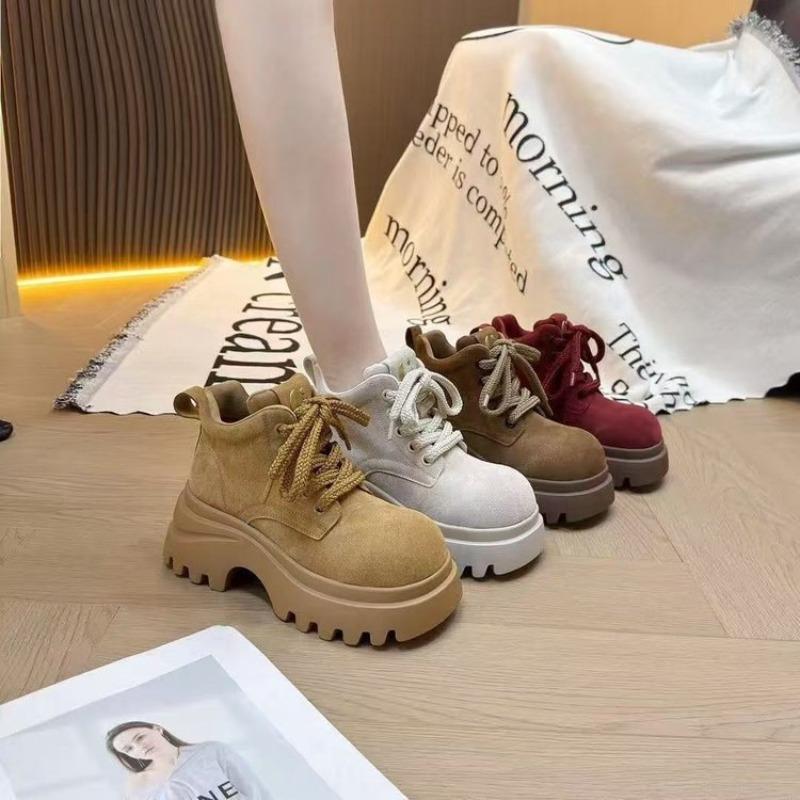 Temperament thick-soled Martin boots women's new autumn lace-up short boots small height-increasing boots