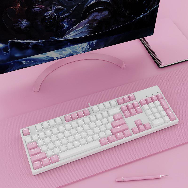 Hot-Swappable 104-Key Mechanical Gaming Keyboard for Girls, Wired, Blue/Black/Brown/Red Switches, Dual-Color Design