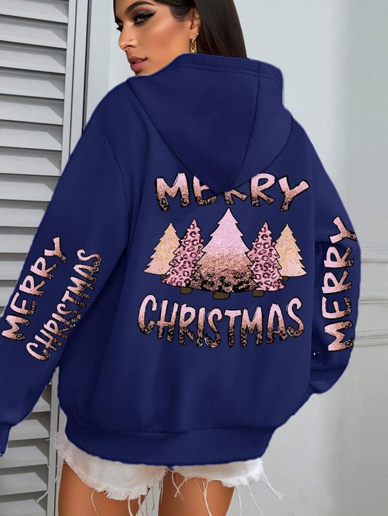 Women's Christmas Tree Pattern Hoodie - Comfortable Autumn Casual Wear