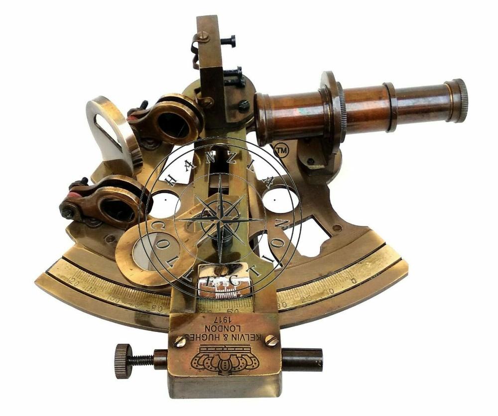 Antiker Messing Funktionierender Marine Sextant Sammlerstück Vintage Nautisches Schiff Astrolabium