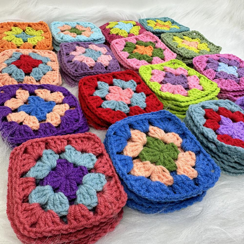 Customized DIY Handmade Crochet Multicolor Coasters Square Table Mats Creativity Clothes for Children 9cm 50pcs/lot