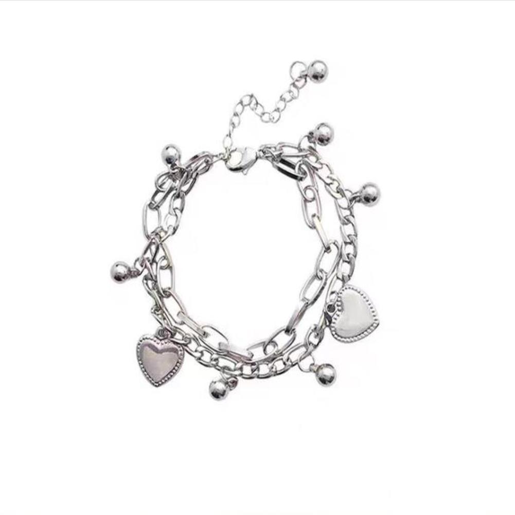Women Bracelet Alloy Steel Geometric Shape Pendant Double-layer Bracelet