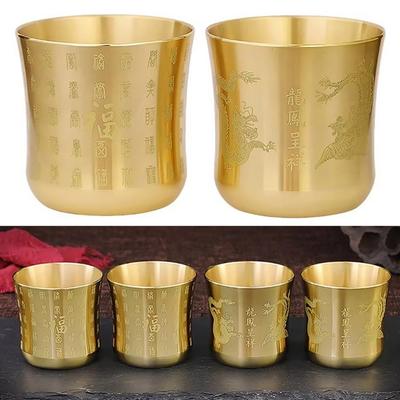 1Pcs Wealth Attracting Brass Tea Cup Auspicious Surface Polished Tea Mug Cornucopia 6cm Baifu Cup Home Decoration Accessories