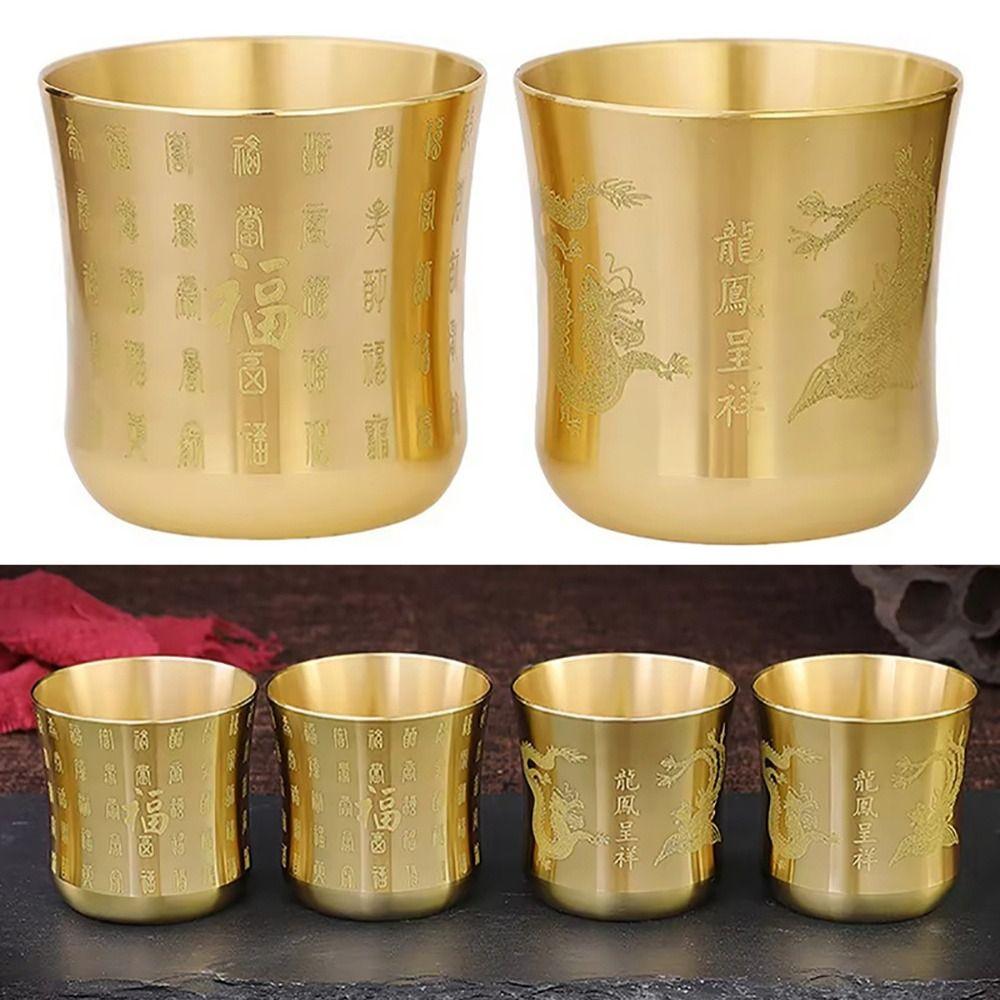 1Pcs 6cm Brass Tea Cup Auspicious Baifu Cup New Tea Mug Cornucopia  Desktop Ornament