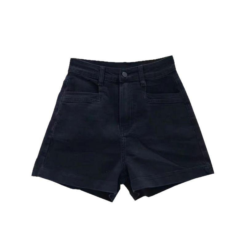 Black Elastic High-Waisted Denim Shorts for Women, Plus Size, Pear-Shaped Hip-Hiding, Slimming A-Line, Summer 2025.