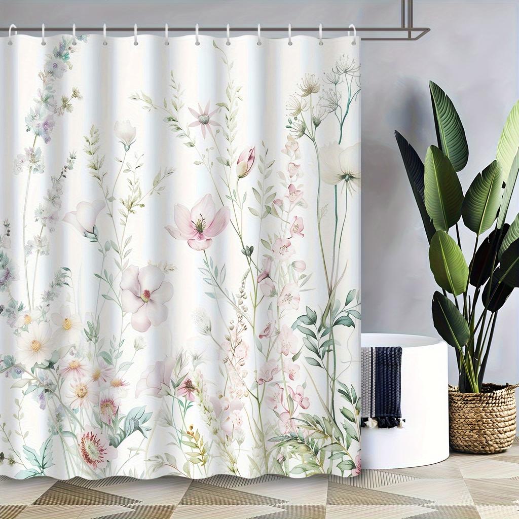 1 Modern Watercolor Floral Shower Curtain-High Quality Polyester Bathroom Decor with Hooks, Machine Washable for Modern Bathroom
