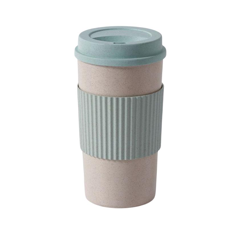 

Милая многоразовая дорожная кружка для кофе с крышкой, чехол для чашки из стеблей пшеницы для чая и кофе Blue 301-400ml