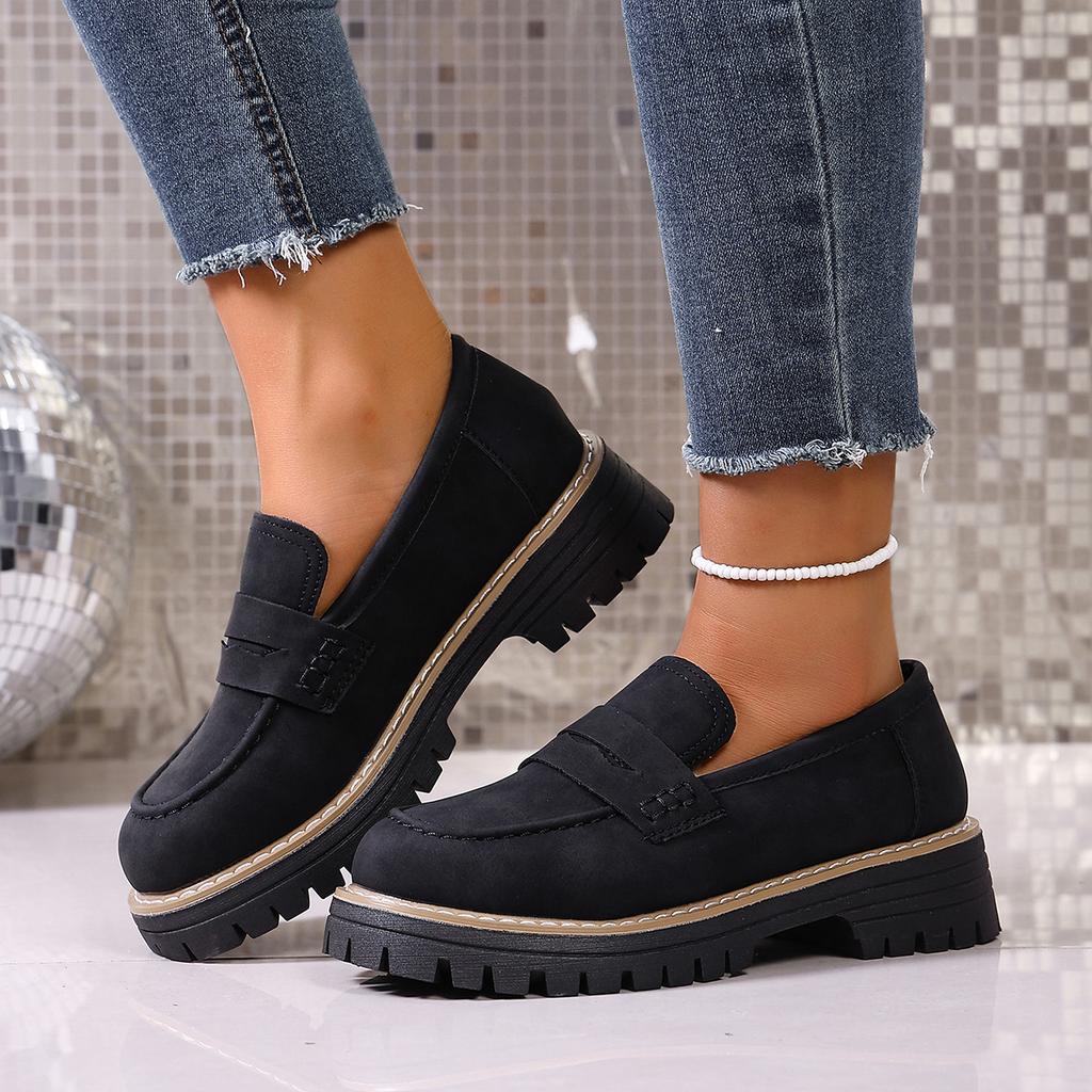 2025 New Spring and Autumn Loafers Large Size Casual Polished British Style Women's Shoes Thick Heel Thick Sole Foreign Trade Retro Women's Shoes