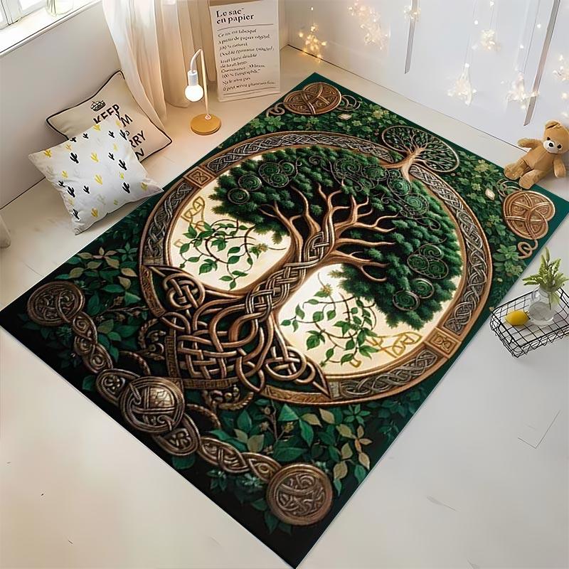 Tree of Life Celtic Design Green Carpet for Living Room Decor Suitable for use as an anti-slip for living room bedroom sofas