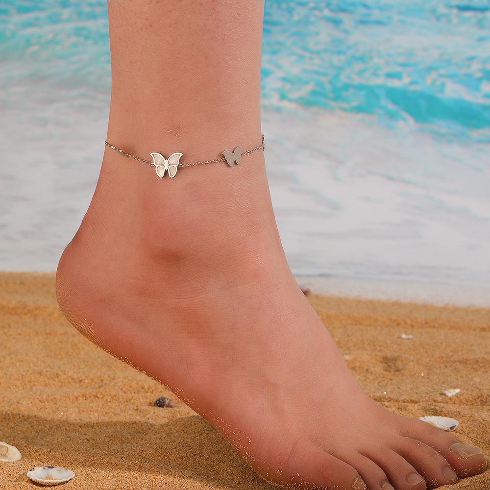 18k Electroplated Titanium Steel Butterfly Anklet - Non-fading, Fashionable European-American Style стальной