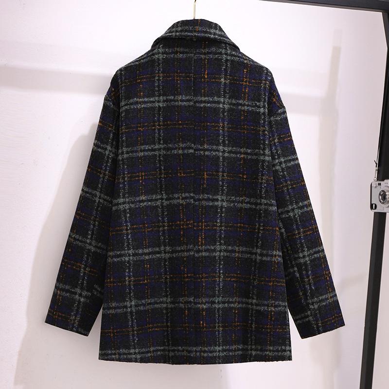 Deformation policy large size women's clothing mm autumn and winter new suit collar plaid woolen coat woolen coat