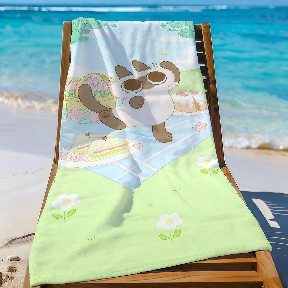 Kawaii A-Azuki Siamese Cat Towel Sports Quick Dry Travel Camping Gear Sandproof Soft Light Large Beach Towel