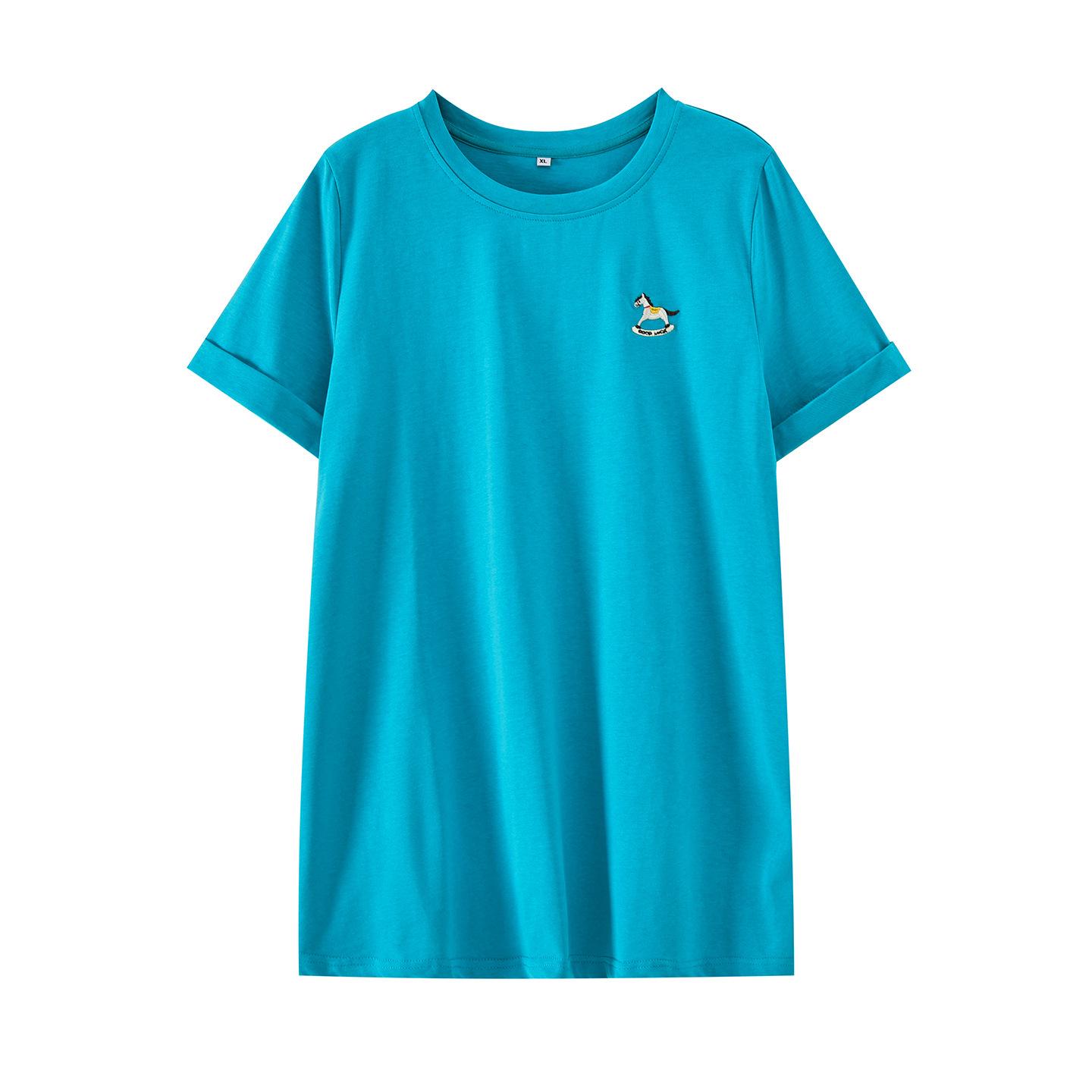 

2026 Plus Size Flattering Short Sleeve T-shirt: Cute, Versatile Mid-Length Summer Top XL (130-150 lbs) синій