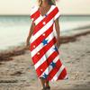 Women’s Short Sleeve V Neck Maxi Dress with Star Print Loose Fit Casual Summer Long Dress for Daily Wear