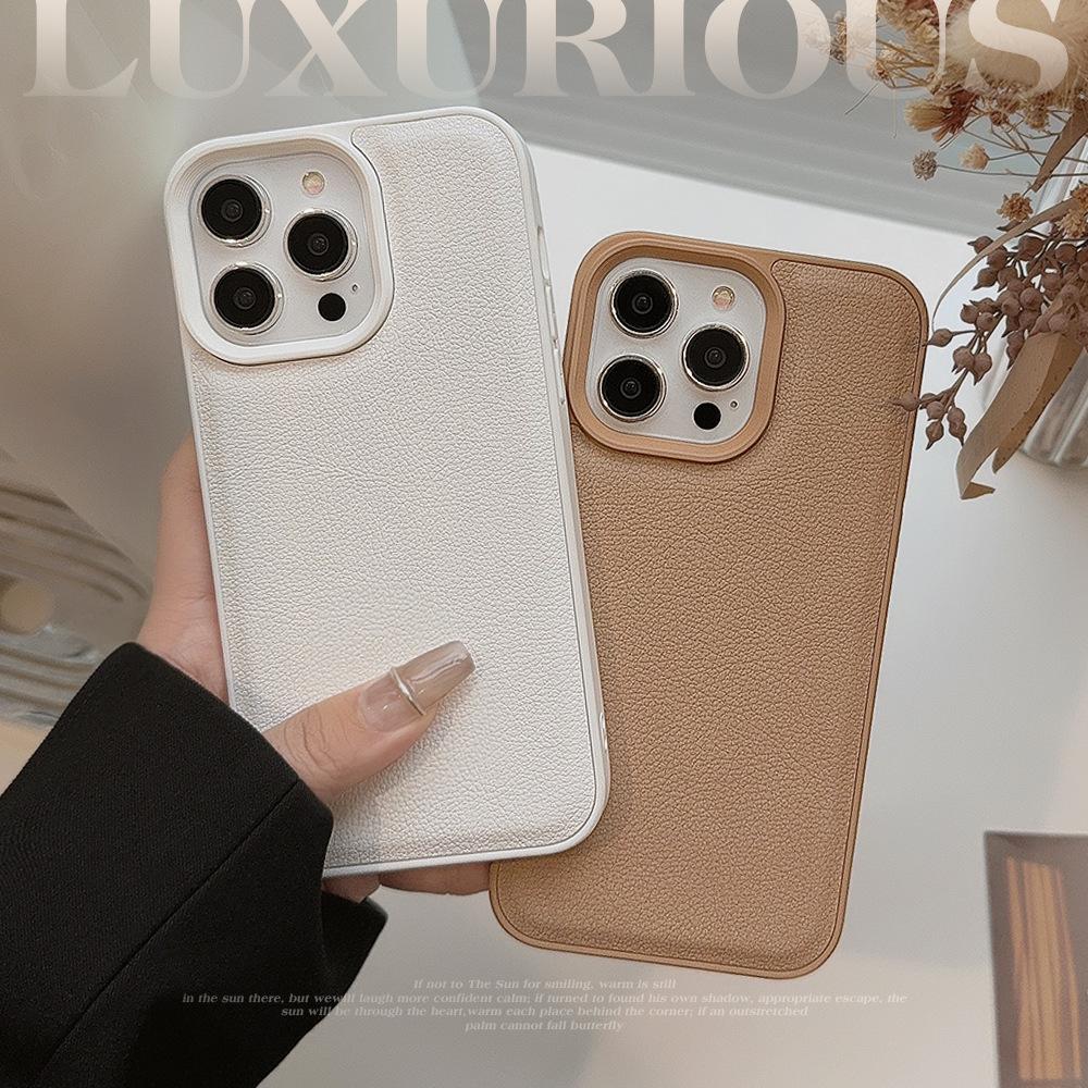 Premium Khaki Color Suitable for Apple 15 Phone Case IPhone 16promax Autumn and Winter Leather 11 Solid Color 13 Hard 14