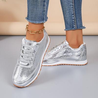 Women Casual Shoes Paillette Walking Flat Shoes Sneakers Women Thick-sole Vulcanized Shoes White Female Footwear