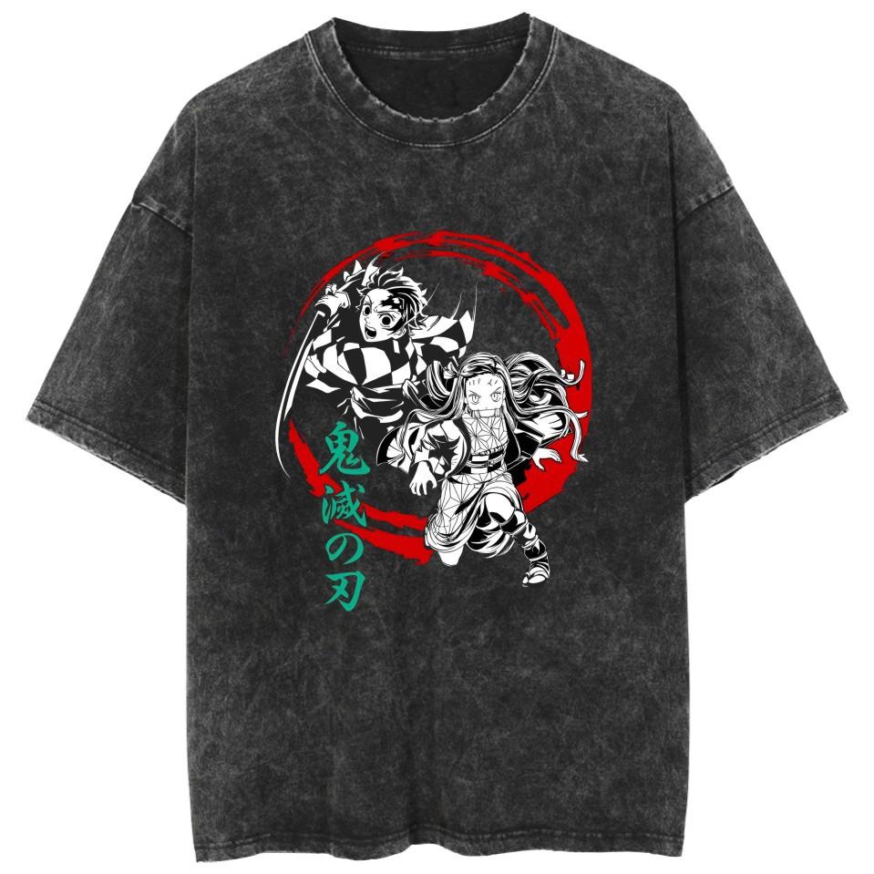 Anime Demon Slayer Kamado Nezuko Kawaii Printed T-shirt Men Women Casual Tshirts Washed Cotton Tee Harajuku Male Manga T Shirt